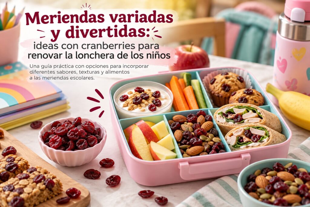 Lonchera infantil con meriendas variadas y cranberries
